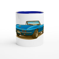 Load image into Gallery viewer, Mug with a blue vintage car design on a white background
