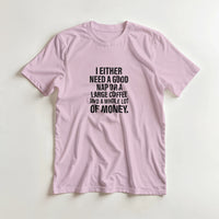 Load image into Gallery viewer, Pink t-shirt with humorous text on a light gray background
