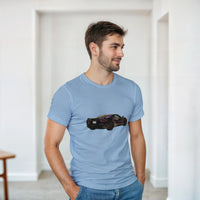 Load image into Gallery viewer, Man wearing a light blue t-shirt with a car graphic in a minimal indoor setting
