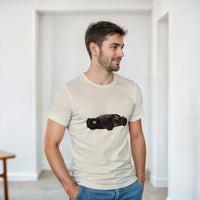 Load image into Gallery viewer, Man wearing a beige t-shirt with a black car graphic in a minimalistic room.
