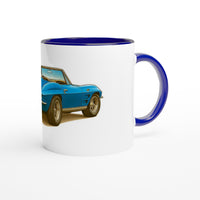 Load image into Gallery viewer, Mug with a blue car design on a white background
