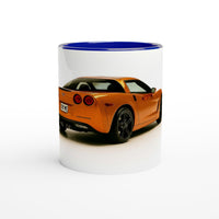 Load image into Gallery viewer, Mug with an orange car design on a white background
