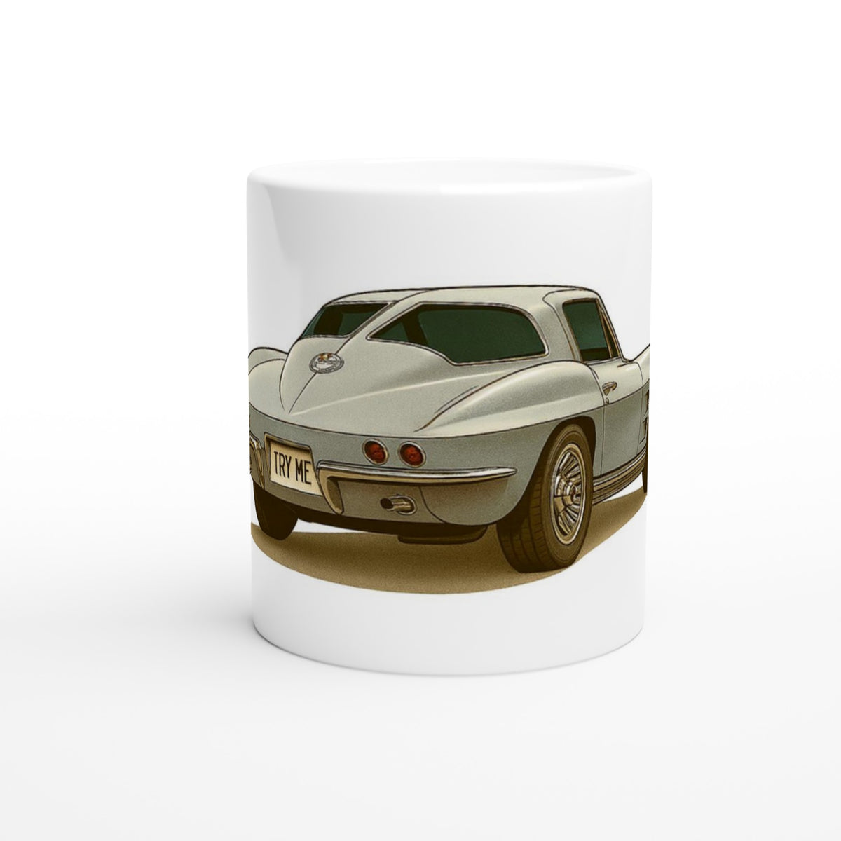 Mug with a vintage car design on a white background
