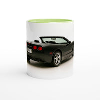 Load image into Gallery viewer, Mug with a black car design on a white background
