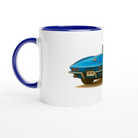 Load image into Gallery viewer, Mug with a blue interior and handle, featuring an image of a blue car on a white background.
