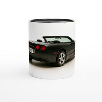 Load image into Gallery viewer, Mug with a black car design on a white background
