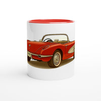 Load image into Gallery viewer, Mug with a red vintage car design on a white background
