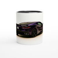Load image into Gallery viewer, White mug with a black car design on a white background
