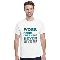 Load image into Gallery viewer, Man wearing a white t-shirt with motivational text on a white background
