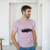 Load image into Gallery viewer, Man wearing a light purple t-shirt with a black car graphic in a minimalistic room.
