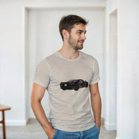 Load image into Gallery viewer, Man wearing a beige t-shirt with a black car graphic in a minimalistic room.
