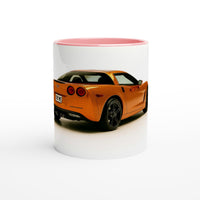 Load image into Gallery viewer, Mug with an orange sports car design on a white background
