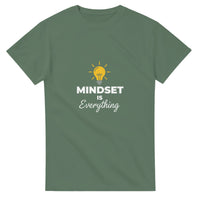 Load image into Gallery viewer, Green t-shirt with &#39;MINDSET is Everything&#39; text and light bulb graphic on a white background
